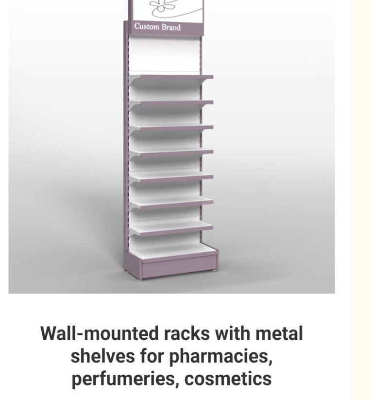 Wall-mounted steel shelving for pharmacies by Sirmawax